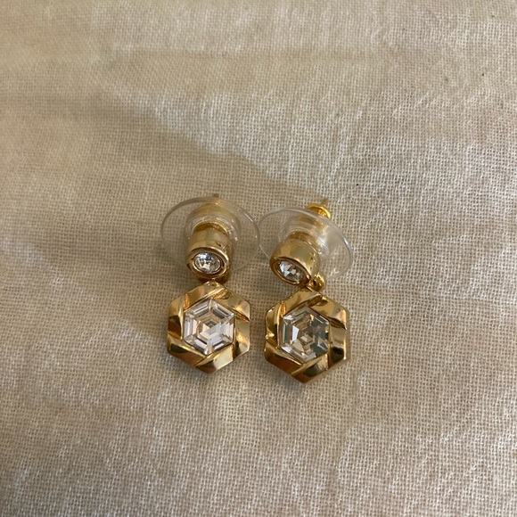 Dior Designer Earrings with Brilliant Stones Pierced Ears - Picture 2 of 7